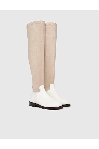 İLVİ Flon Hakiki Floter Deri Kadın Bej Çizme