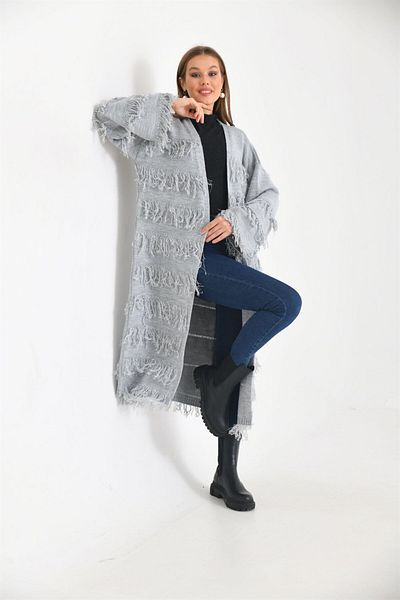 FTZ WOMEN Women's Tassel Detailed Long Cap Gray 20066