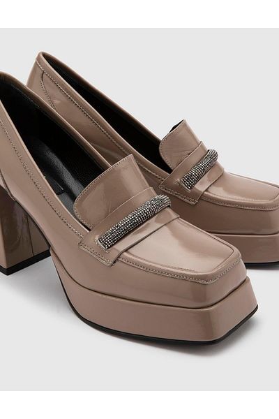 İLVİ Azalea Genuine Patent Leather Women's Mink Heeled Shoes