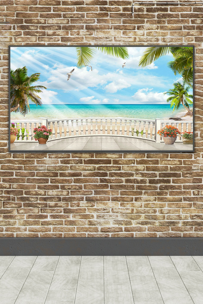 poster marketi Sahilde Balkon Manzaralı Kendinden Yapışkanlı Poster Duvar Kağıdı