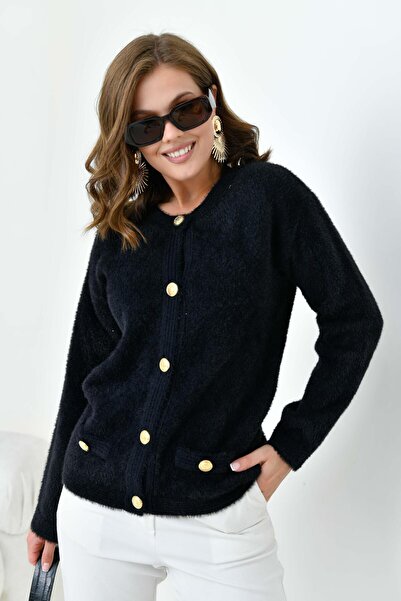 FTZ WOMEN Cardigan de damă cu butoane aurii negru 20700