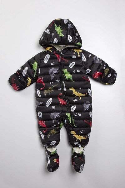 MDM Dinosaur Astronaut Jumpsuit for Baby Boy - Detachable Feet, Hidden Gloves, Hooded Winter Coat