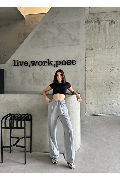 Nordmende Kadın Yüksek Bel Geniş Paça Önü Çımalı Salaş Eşofman Altı