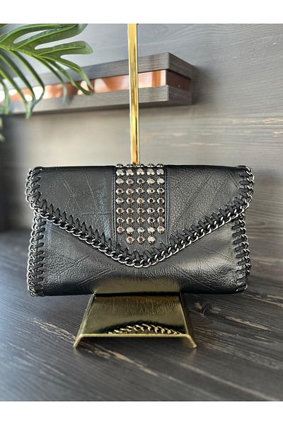 KRISTE BELL - Leather Black Imported Bag with Stamp Detail
