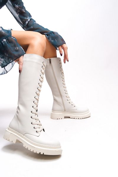 Riccon Qhinobi Damen-Stiefel zum Schnüren unterhalb des Knies – Nude 0012814