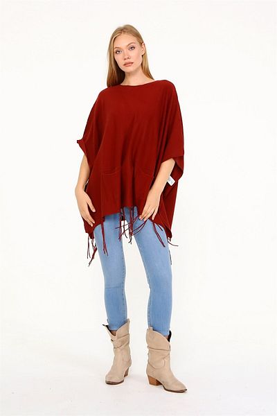 FTZ Women's Tassel Detail Poncho Tile 20-233
