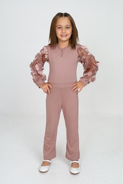 My Kids Wear Stylish Jumpsuit Night and Party Outfit with Tulle Sleeve Detail