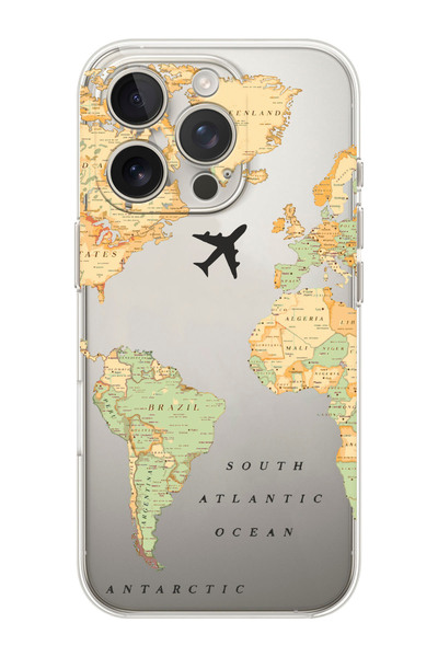 shoptocase iPhone 16 PRO Uyumlu Eski Dünya Haritası Desenli Şeffaf Silikon Te...