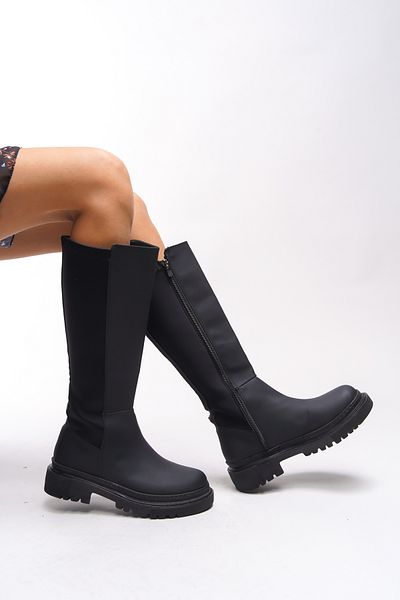 Riccon Ghyknu Damen-Stiefel unterhalb des Knies – Tauchstoff, Mattschwarz 0012820