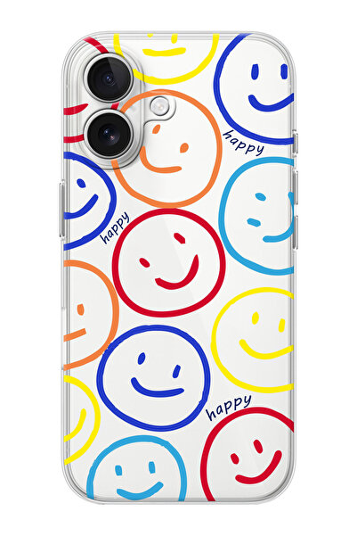 shoptocase iPhone 16  Uyumlu Smile Desenli Şeffaf Silikon Telefon Kılıfı