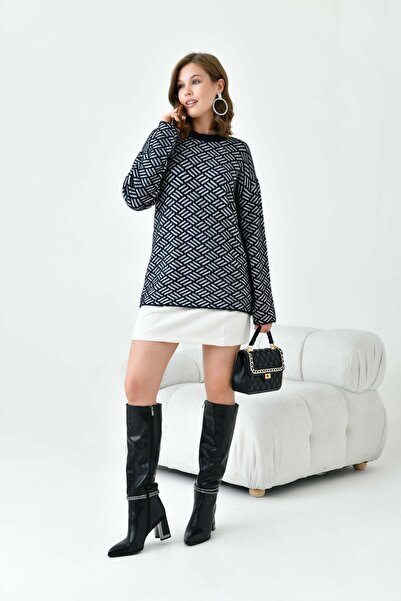 FTZ WOMEN Kadın Çizgi Detaylı Kazak Siyah 20744
