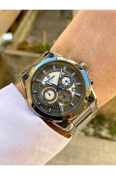 Reward Original Vip Smoked Color Steel Waterproof Men's Wrist Watch +Bracelet Gift