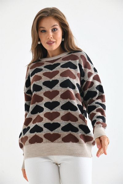 FTZ WOMEN Women's Heart Patterned Blouse Stone 20028