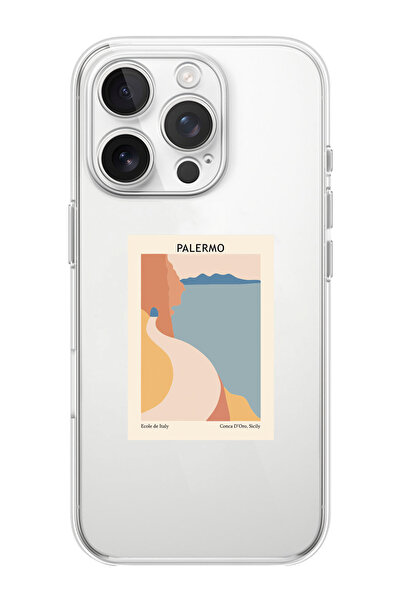 shoptocase iPhone 16 PRO MAX Uyumlu Palermo Desenli Şeffaf Silikon Telefon Kı...