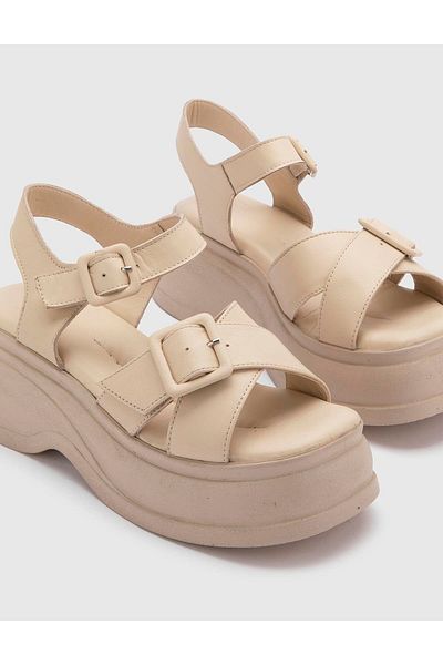 İLVİ Bretton Genuine Leather Women's Beige Sandals