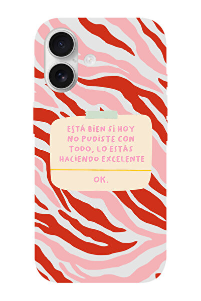 shoptocase iPhone 16 Uyumlu Esta Bien Si Desenli İçi Süet Silikon Telefon Kılıfı