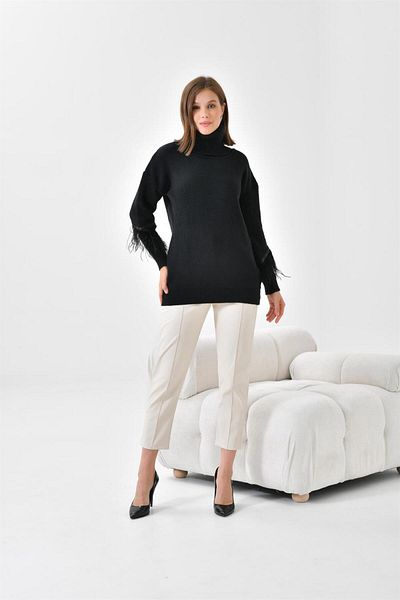 FTZ WOMEN Women's Feather Detailed Sweater Black 20409