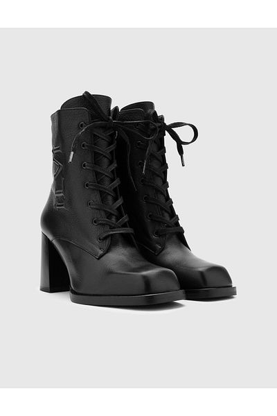 İLVİ Nacaome Genuine Floater Leather Women's Black Heeled Boots