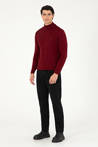 U.S. Polo Assn. Erkek Slim Fit Yarım Boğazlı Bordo Basic Kazak 50288887-VR014