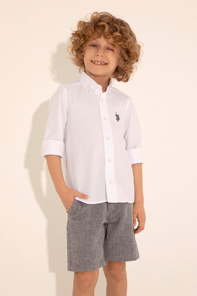 U.S. Polo Assn. Cămașă de bază albă cu mânecă lungă pentru băiat - 50288715 -VR013