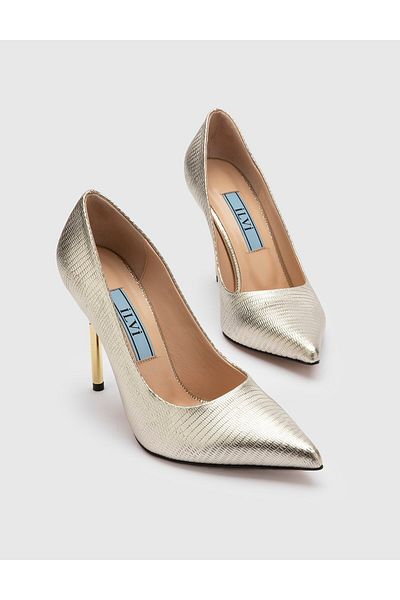 İLVİ Stiletto auriu pentru femei din piele naturală imprimată Jarif
