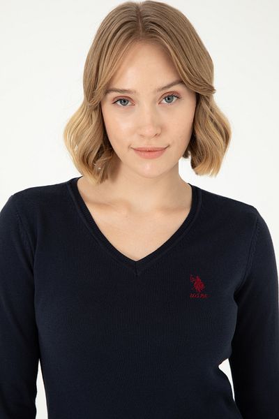 U.S. Polo Assn. Γυναικείο πουλόβερ Navy Blue Basic με V λαιμόκοψη 50288997 -vr033