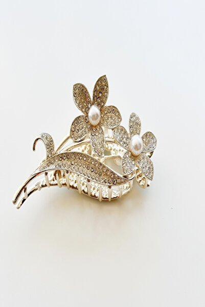 Pretty Floral Stone and Pearl Detailed Rake Buckle