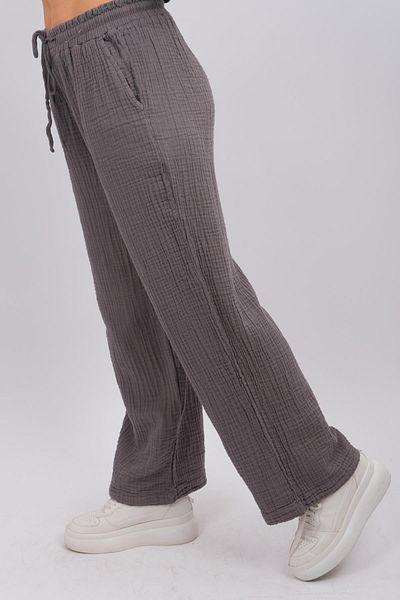 Modalook Muslin Fabric Wide Leg Trousers Anthracite Color