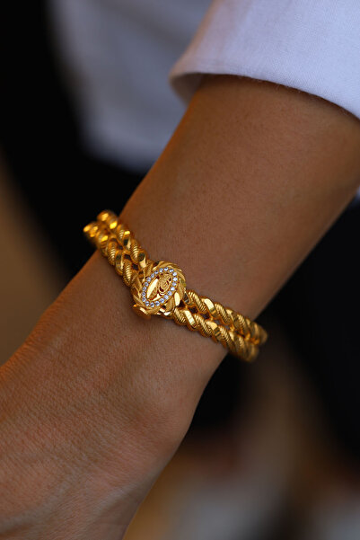 Yenigün Kuyumculuk 14 Ayar Altın Burgu Desenli Tuğralı Kelepçe