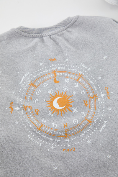 Trendyol Collection Šedá fleecová mikina s potiskem s výstřihem a výstřihem - Tmnaw23Sw00278