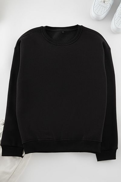 Trendyol Collection Φούτερ Fleece Μαύρο βαμβακερό Oversize - TMNAW25SW00011