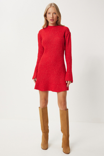 Happiness İstanbul Női piros bordás kötöttáru ruha KB00039