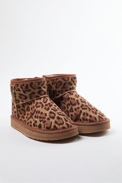 TRENDYOL SHOES Leopardenmuster Schafsfell Flatform Heeled Round Toe Damenstiefel - TAKAW25BO00029