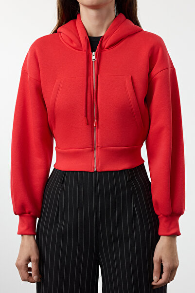 Trendyol Collection Rotes, dickes Strick-Sweatshirt aus Fleece mit Kapuze - Twoaw25sw00068