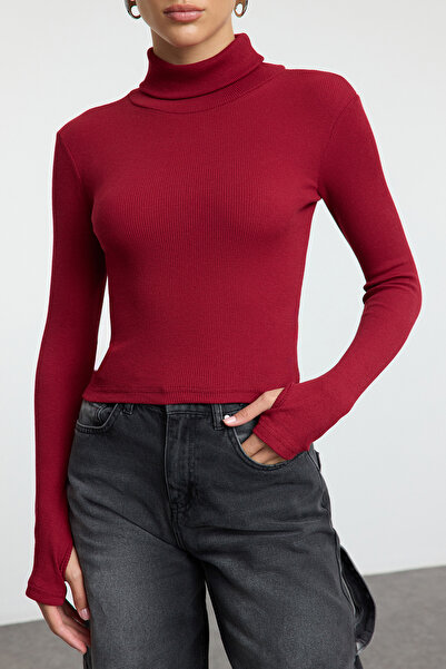 Trendyol Collection Μπλούζα με ριγέ ελαστική πλεκτή ύφασμα με λεπτομέρεια που διασταλείεται από το δάχτυλο, με ριγέ ελαστική πλεκτή μπλούζα TWOAW21BZ0071