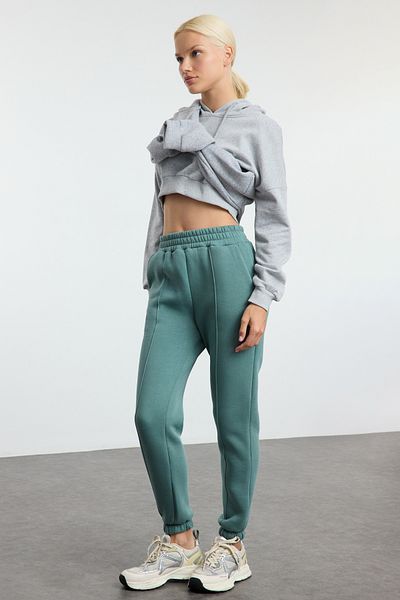Trendyol Collection Basic Jogger-Jogginghose – Dunkelmint, gerippt, dickes Fleece, gestrickt TWOAW25EA00043