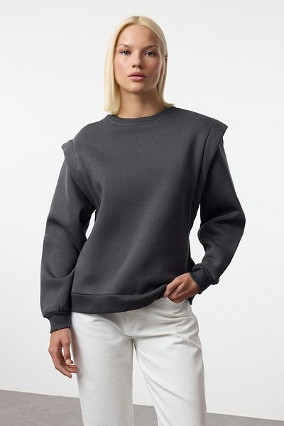 Trendyol Collection Anthracite Fleece Thick Inside Wide Fit Knitted Sweatshirt - Twoaw25Sw00248