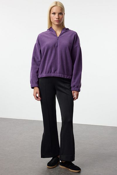 Trendyol Collection Lila Fleece-Strickpullover mit Kapuze und Reißverschluss – reguläre Passform TWOAW25SW00237