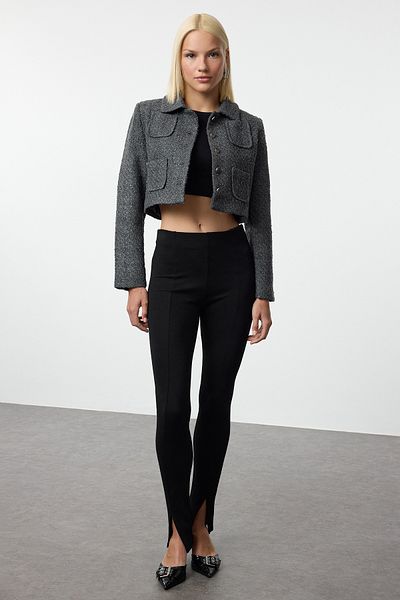 Trendyol Collection Limited Edition Gray Crop Woven Jacket Twoaw24Ce00121
