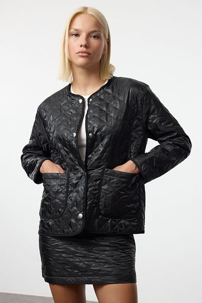 Trendyol Collection Black Quilted Woven Jacket-Skirt Set Twoaw25Au00127