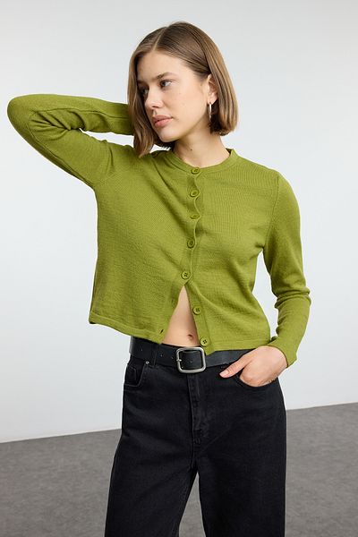 Trendyol Collection Green Woolen Jacket Look Knitwear Cardigan Twoaw25Hi00049