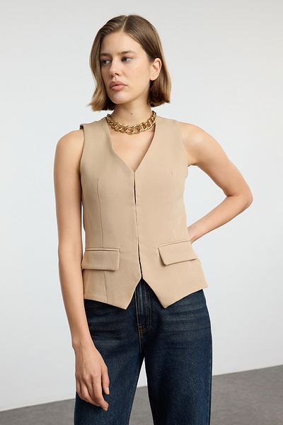 Trendyol Collection Mink Regular Crop Woven Vest Twoaw24Ye00068