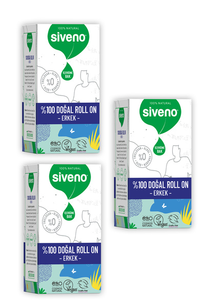 Siveno %100 Doğal Roll-on Erkek Deodorant Ter Kokusu Önleyici Leke Bırakmayan Vegan 50 ml X 3 Adet