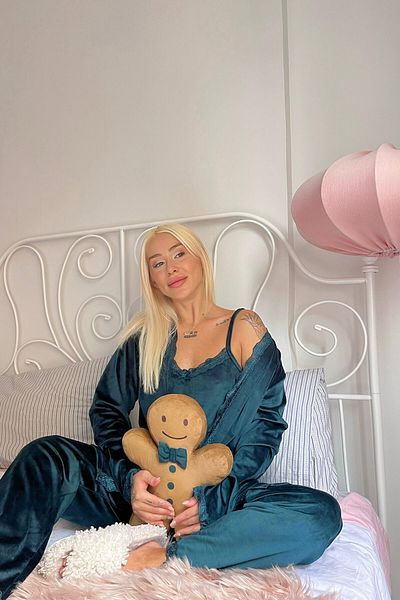 Pijamaevi Green Zelena Exkluzivní sametový dámský pyžamový set s županem