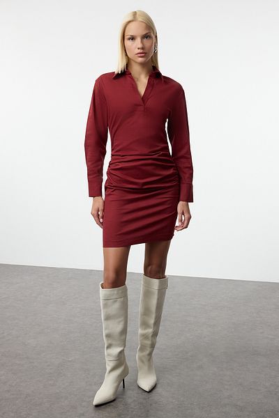 Trendyol Collection Rochie țesătă cu detaliu drapat, roșu Claret, ediție limitată TWOAW21EL1388