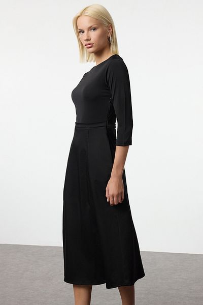 Trendyol Collection Black Midi Woven Dress - with Waist Opening Fabric Mix, Twoaw25el00144