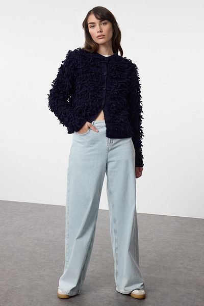 Trendyol Collection Navy Blue Knitwear Cardigan - Tasseled Coat Twoaw25Hi00190