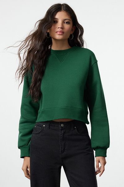 Trendyol Collection Φούτερ Green Fleece Wide Fit Crop φούτερ - TWOAW25SW00172