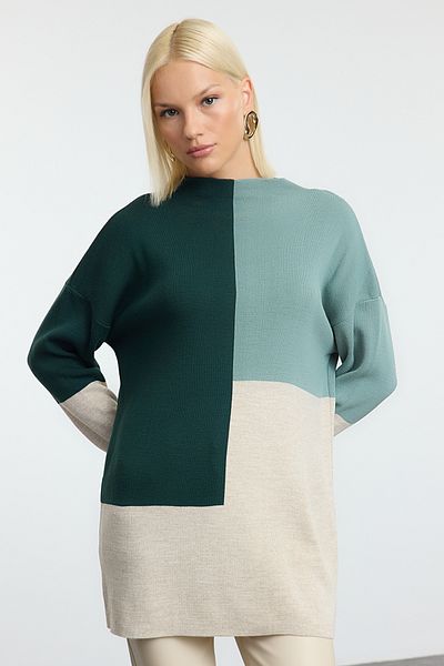 Trendyol Modest Zöld színű blokk állógalléros kötöttáru pulóver TCTAW22AK0054