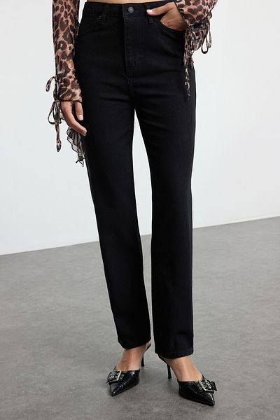 Trendyol Collection Straight Fit Black Woven Trousers - Twoaw25Pl00100